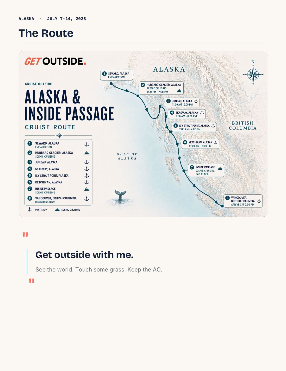 Page 2: route map from Seward through the Inside Passage to Vancouver